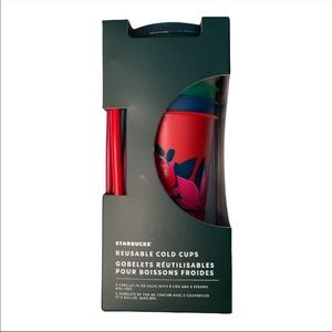 Starbucks Winter Holiday Christmas 2021 Reusable Cold Cup Set NEW